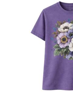 เสื้อยืดผู้หญิงลายดอกไม้สไตล์วินเทจสีม่วง ผ้าฝ้ายนุ่ม แขนสั้น สวมใส่สบายๆ สำหรับฤดูร้อน ลายดอกไม้สวยงาม - Product Image 3