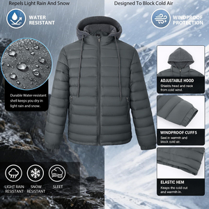 Premium Men's Hooded Puffer <b>Jacket</b> Lightweight Quilted Warm Outerwear Front Logo Outdoor Cold Weather Travel Wear winter <b>jacket</b> - Product Image 5