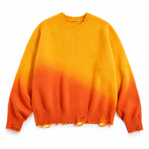 Pull en maille mohair surdimensionné pour homme, avec logo personnalisé brodé sur le devant, effet vieilli, dégradé, col rond, anti-plis et respirant - Product Image 1