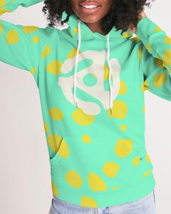 Sweat-shirt à capuche vert menthe à pois pour femme avec logo blanc imprimé sur le devant, coupe classique, vêtement décontracté d'automne - Product Image 6