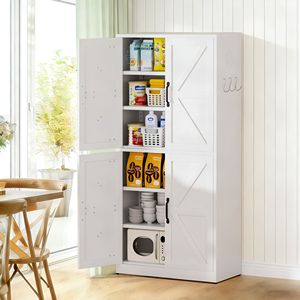 <b>White</b> Heavy-Duty Steel Kitchen Pantry <b>Storage</b> <b>Cabinet</b> with Adjustable Shelves for Country Kitchens Bathrooms Living Rooms - Product Image 1