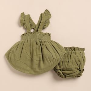 Ensemble haut sans manches à volants vert olive biologique avec bloomer Vêtements pour bébé de qualité supérieure - Product Image 1
