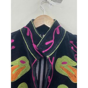 Hand Embroidered <b>Velvet</b> Cotton <b>Jacket</b> <b>Women</b> Full Sleeve Mandarin Collar Winter Bohemian Heart Pattern Coat - Product Image 2