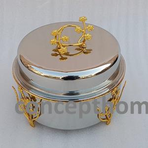 Cacerola de Acero Inoxidable Plateado, Calentador de Alimentos, Diseño Floral Dorado, 33 cm de Diámetro, Apta para Lavavajillas y Congelador, Estilo Minimalista - Product Image 1