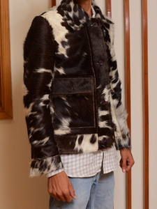 Authentic Western Style Cowhide Leather Windbreaker <b>Jacket</b> Cow Fur Print Breathable Woven Fabric Nylon Lining OEM Autumn Winter - Product Image 5