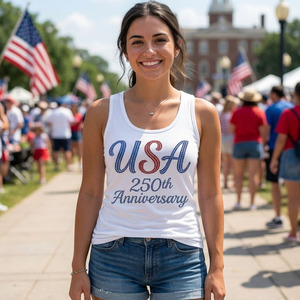 Camiseta sin Mangas Patriótica Personalizada para Mujer, Blanca, con Estampado Gráfico, Informal, para Verano - Product Image 1