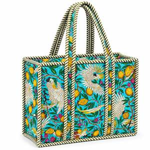 Bolsa de Compras de Moda de Algodón de Alta Calidad con Cierre de Cremallera, Estilo Clásico con Paneles Florales y Gran Capacidad, Personalizable - Product Image 1