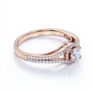 1.5 Carat Round Cut Moissanite Geometric <b>Split</b> Shank Halo Engagement & Wedding <b>Ring</b> in Gold Plated - Product Image 2