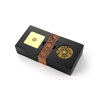 Brûleur à Bakhoor Coulissant en Bois de Luxe avec Grille Métallique Arabesque Moderne, Couvercles et Coffret Cadeau d'Encens Oud – Encensoir Islamique Premium pour la Maison