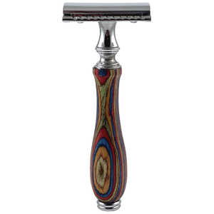 Double Edge Safety <b>Razor</b> with Wooden Handle Multi Color Pattern with Stainless Steel Blades For <b>Men</b> Face and Body Shaving - Product Image 1