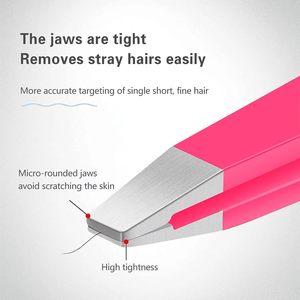 Ensemble de pinces à sourcils courbées en acier inoxydable sans soudure, étui en PU, pointes inclinées, pinces de précision durables pour une épilation classique - Product Image 5