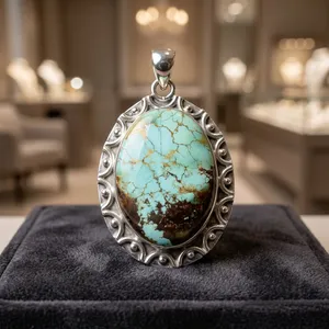 925 Sterling Silver Tibetan Turquoise Handmade Statement Pendant Necklace Bezel Setting Ethnic Vintage Jewelry Design - Product Image 2