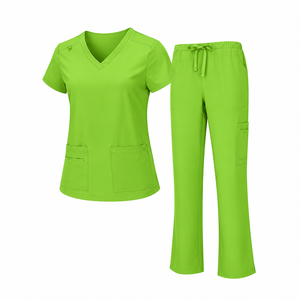 <b>Olive</b> <b>Green</b> Medical Scrub Set <b>Womens</b> V Neck Short Sleeve Pocket Top Drawstring <b>Trousers</b> Nursing Uniform Hospital Clinic Apparel - Product Image 2