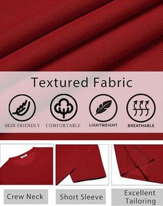 Camiseta de Manga Corta para Hombre, Cuello Redondo, Color Rojo, Corte Ajustado, Informal, Transpirable, Tejida, 100% Algodón, Color Sólido - Product Image 5