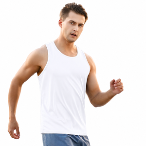 <b>Men</b>’s <b>White</b> Sleeveless Tank Top Crew Neck Quick Dry Breathable Lightweight Athletic Running Gym Workout Fitness Training <b>Vest</b> - Product Image 3