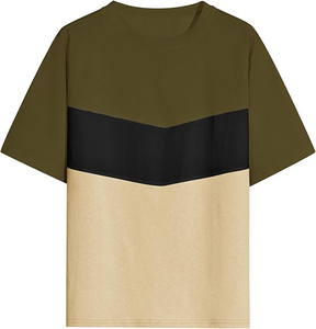 Camiseta de hombre de manga corta con cuello redondo, estilo oversized, con bloques de color, tejido informal, ribete en contraste y diseño liso, en oferta. - Product Image 1