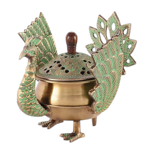 Premium Handmade Brass Peacock Incense Burner Metal Bakhoor Pot with <b>Decorative</b> Lid for Meditation Yoga Home <b>Decor</b> - Product Image 3