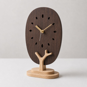 Reloj de Escritorio de Madera de 25 cm, Color Nogal Oscuro, Movimiento de Cuarzo Silencioso, Elegante Reloj de Escritorio de Madera, Decoración Moderna para el Hogar y la Oficina - Product Image 1