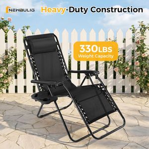 Set di 2 Sedie a Gravità Zero per Esterni, Reclinabili Pieghevoli con Cuscino e Portabicchieri per Piscina o Spiaggia - Product Image 2