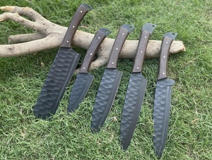 Rustic Hammered Blade Carbon Steel Kitchen <b>Knife</b> <b>Set</b> 5 Pieces Wood Pinned Handle Traditional Japanese Chef <b>Knife</b> High-Polish - Product Image 2