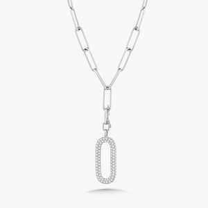 Diamond Solitaire Pendant Necklaces Pave Oval Charm Holder 18 Inch Paperclip Layering Statement <b>Chains</b> 10K 14K 18K Solid Gold - Product Image 1