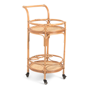 Cane rattan bar cart round barcart with storage portable cocktail wine <b>trolley</b> <b>serving</b> carts - Product Image 5