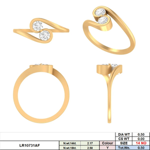 14K Solid Gold Two Stone Lab Grown Diamond Ring Round Cut Bypass Design F VVS VS CVD Diamond Open <b>Wrap</b> Elegant Ring - Product Image 3