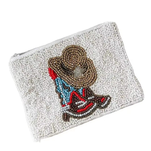 Handmade Beaded Coin Purse Cowboy Boot <b>Hat</b> Design Glass Bead Zipper Pouch Western Theme Money Wallet Small Card Case Storage <b>Bag</b> - Product Image 1