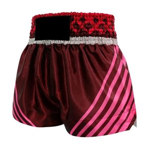 Shorts de Boxeo para Mujer, Color Granate con Rayas Rosas, Corte Holgado, Elásticos, de Poliéster, para Artes Marciales, Personalizables con Sublimación - Product Image 3