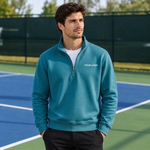 Sweat-shirt à col zippé pour homme avec poche kangourou, pull décontracté pour hommes, production en gros par l'usine de vêtements - Product Image 4