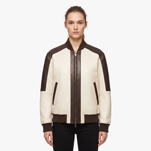 Chaquetas de cuero tipo bomber para mujer al por mayor, chaqueta de cuero tipo bomber para mujer con bolsillos laterales, chaqueta de cuero tipo bomber con cremallera para damas - Product Image 6