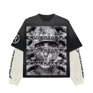 Camiseta de hombre con estampado de moda urbana, estilo acid wash, cómoda y elegante, de algodón, con doble manga. - Product Image 3