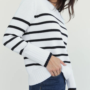 Women's White Solid Crew Neck Pullover Long Sleeve Knitted Sweater Minimalist Style Acrylic Comfortable <b>Covered</b> <b>Button</b> Autumn - Product Image 6