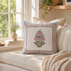 Handmade Pink Floral Cotton Cushion <b>Cover</b> Indian Block Print Decorative <b>Throw</b> Pillow <b>Cover</b> for <b>Sofa</b> and Couch - Product Image 3