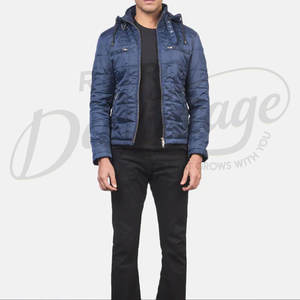 Chaqueta Acolchada Ligera Azul Marino para Hombre con Capucha Desmontable, Corte Ajustado, Casual, de Invierno, con Bolsillos con Cremallera - Product Image 3