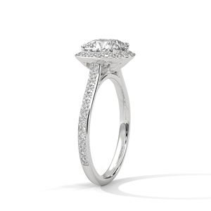 Brilliant <b>Cushion</b> Cut Lab Grown Diamond Halo Pave Engagement <b>Ring</b> GRA Certified Trendy Style <b>Ring</b> made of 14k White Gold - Product Image 2