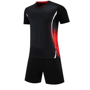 Ensemble de maillots de football unisexe noirs, col en V, manches courtes, respirant, léger, polyester écologique, service OEM, logo personnalisé - Product Image 3