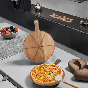 Tabla de cortar redonda de madera Bold Blossom con asa para uso en cocina, con soporte para pizza y cortador, precio al por mayor - Product Image 3
