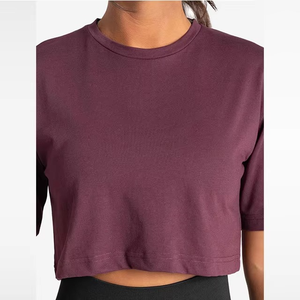100% Cotton Stretchable Sporty Summer Streetwear Crop Top for Women's Workout Gym Wear Breathable Quick Dry Regular Fit O-Neck - Product Image 3
