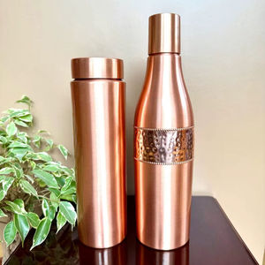 Contemporary Copper Water <b>Bottle</b> Duo Satin Finish Hammered Accent Hydration Flask Reusable Wellness Drinkware Collection - Product Image 6