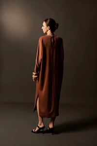 Simple Solid Button Breathable Regular Sleeve Midi Satin Casual Loose Waist Minimalist Woven Silk Loose Dresses Made in Vietnam - Product Image 5