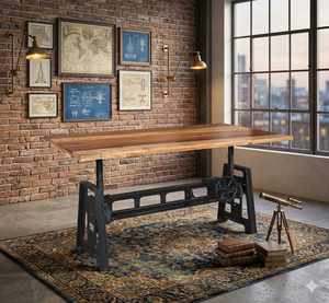Industrial Iron Dining <b>Table</b> <b>Desk</b> Heavy Crank Design for Hotel Office & Villa Use - Product Image 5
