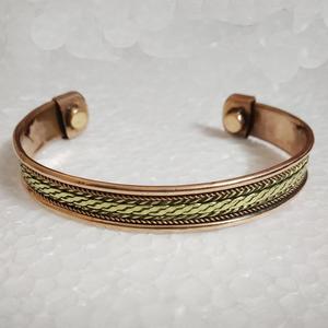 Pulsera de Cobre Puro al por Mayor, Brazalete Magnético Vintage con Incrustaciones de Latón, Joyería Retro Biomagnética para Alivio del Dolor, Unisex - Product Image 4