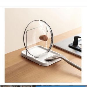 Support de couvercle de casserole avec repose-cuillère, organisateur de couvercles de casseroles pliable avec patins antidérapants pour comptoir de cuisine - Product Image 1