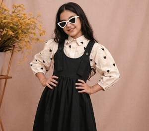 Conjunto a juego para madre e hija, elegante, de longitud completa, modesto, de punto, con estampado de amor bordado y motivo de corazón en el interior. - Product Image 5