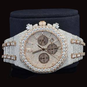 Reloj de Moda para Hombre, Cronógrafo Personalizado de Fábrica, Dos Tonos, Completamente Cubierto de Diamantes Moissanite, Esfera Redonda, con Fecha Automática, Estilo Hip Hop - Product Image 2