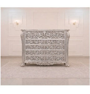 Ensemble de meubles de chambre à coucher modernes et luxueux, orné d'éléments argentés, en teck massif, taille complète, ensemble de lit durable, taille personnalisable, meubles pour la maison - Product Image 6