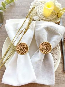 Handmade Rattan Napkin Ring <b>Set</b> <b>Rustic</b> Woven Boho Style <b>Table</b> Decor Natural Straw Napkin Holder for <b>Dining</b> Party Wedding - Product Image 3