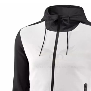 Men's Hooded <b>Zip</b>-<b>Up</b> Jacket Color Blocked Black <b>White</b> Knitted Polyester Breathable Autumn Wear - Product Image 3