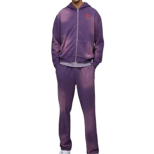 Chándal de hombre casual de invierno con bordado, lavado ácido, bolsillos laterales, transpirable, 100% algodón, forro polar, corte acampanado apilado - Product Image 1